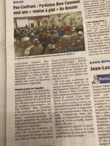 Réunion publique Pyrénées Bien Commun à Bidos sur la ligne Pau-Canfranc, janvier 2026
